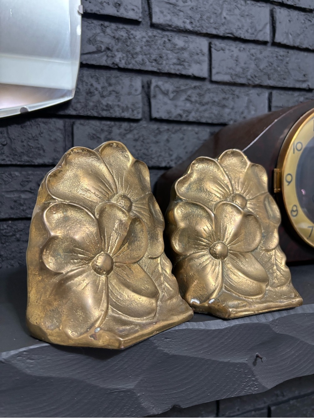 Vintage Pair Of Brass Magnolia or dogwood flower Bookends - floral decor - Picture 2 of 12